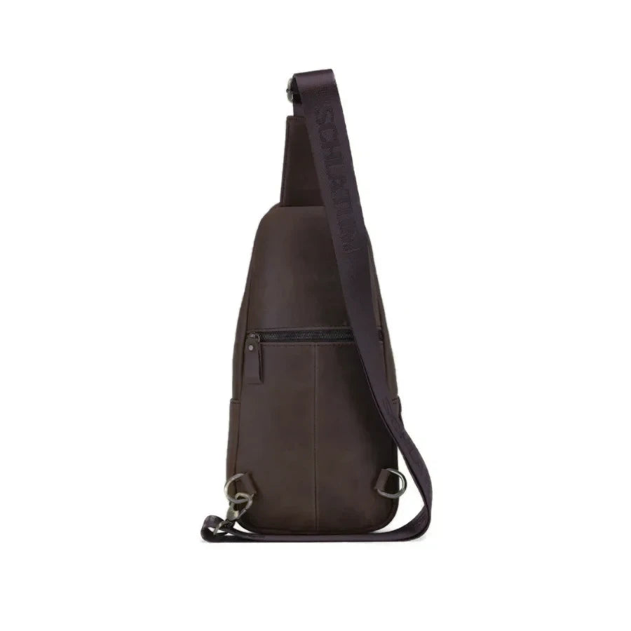 Men’s Leather Sling Bag – Slim Chest Carry with Zippered Pockets