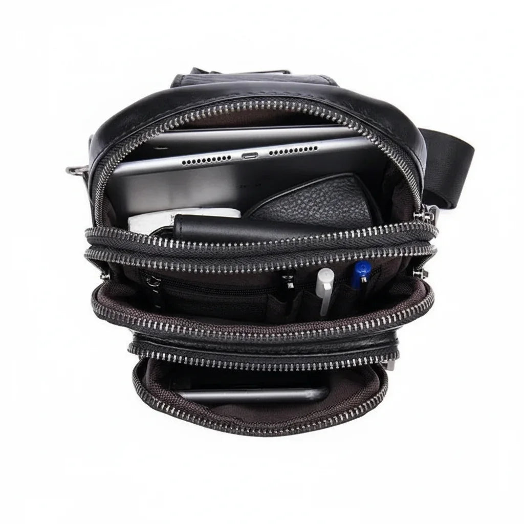 Men’s Leather Sling Bag - Tablet-Ready Chest Bag