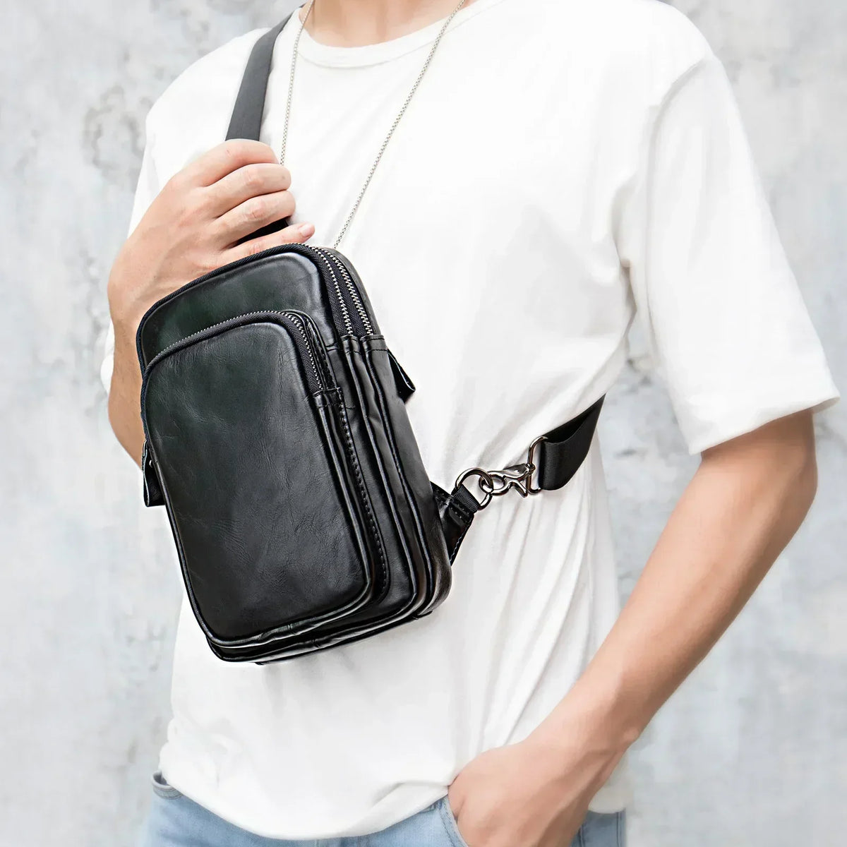Men’s Leather Sling Bag - Tablet-Ready Chest Bag