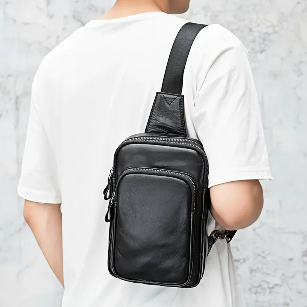 Men’s Leather Sling Bag - Tablet-Ready Chest Bag