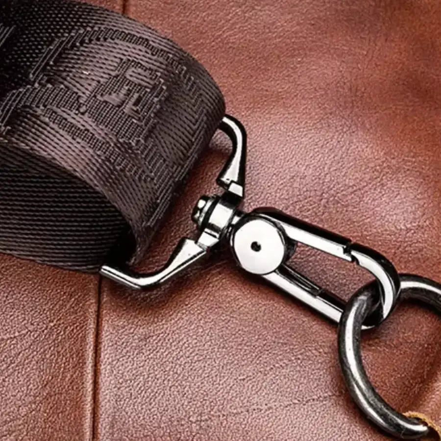 Men’s Leather Sling Bag – Vertical Multi-Pocket Chest Bag