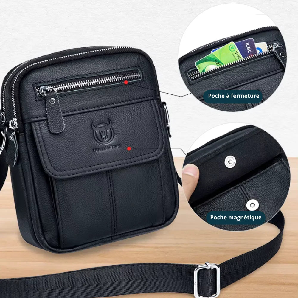 Men’s Leather Small Crossbody Bag – Compact Multi-Pocket Everyday Carry