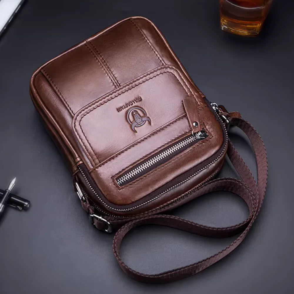 Men’s Leather Small Crossbody Bag – Compact Multi-Pocket Everyday Carry