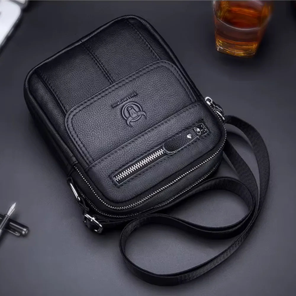 Men’s Leather Small Crossbody Bag – Compact Multi-Pocket Everyday Carry