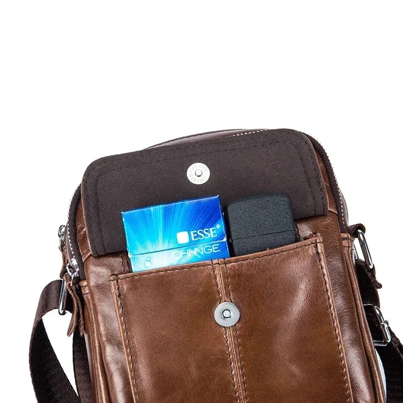 Men’s Leather Small Crossbody Bag – Compact Multi-Pocket Everyday Carry
