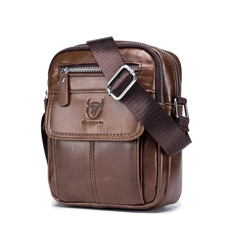 Men’s Leather Small Crossbody Bag – Compact Multi-Pocket Everyday Carry - Dark brown