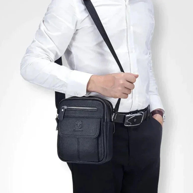 Men’s Leather Small Crossbody Bag – Compact Multi-Pocket Everyday Carry