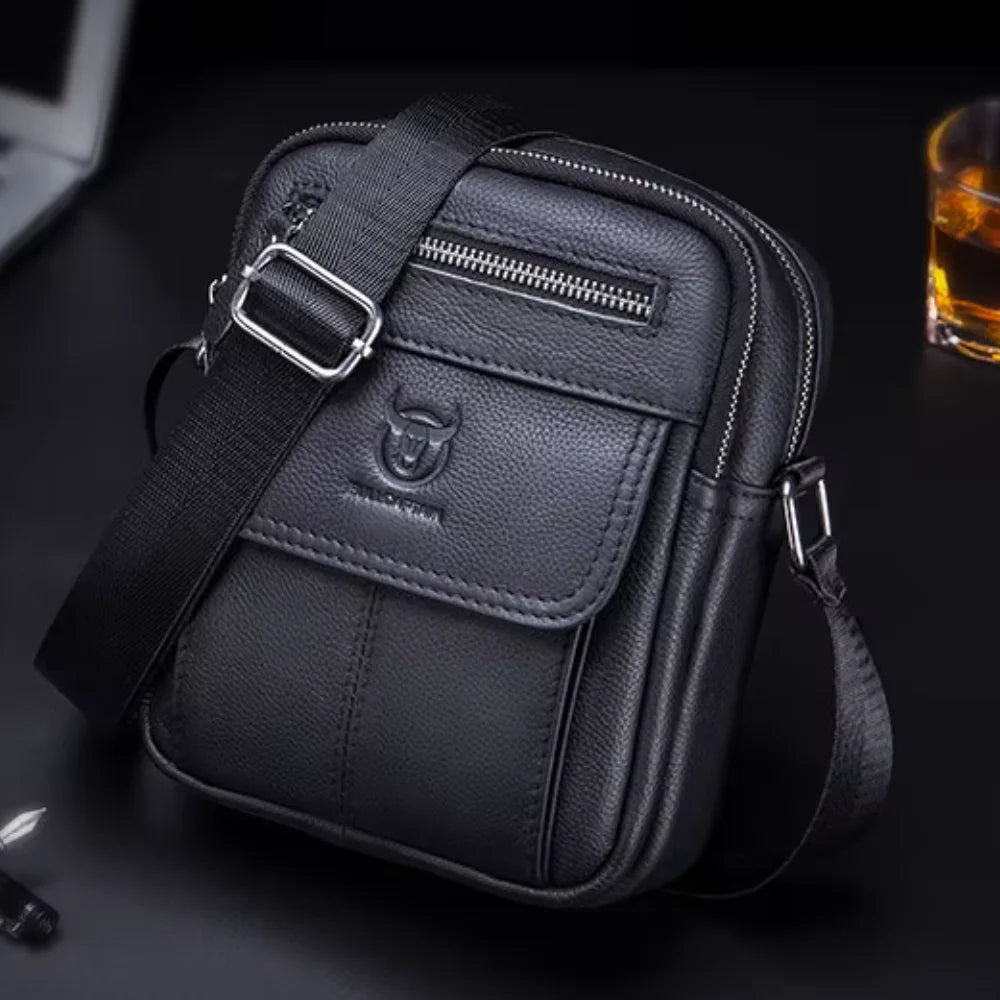 Men’s Leather Small Crossbody Bag – Compact Multi-Pocket Everyday Carry