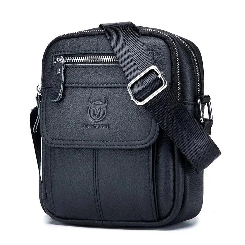 Men’s Leather Small Crossbody Bag – Compact Multi-Pocket Everyday Carry - Black