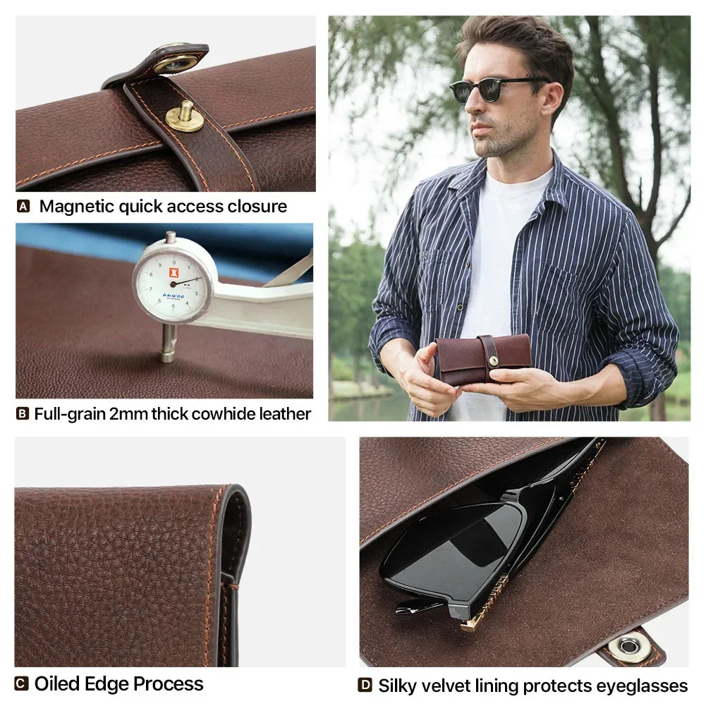 Men’s Leather Sunglasses Case - Crazy Horse Travel Pouch - Coffee