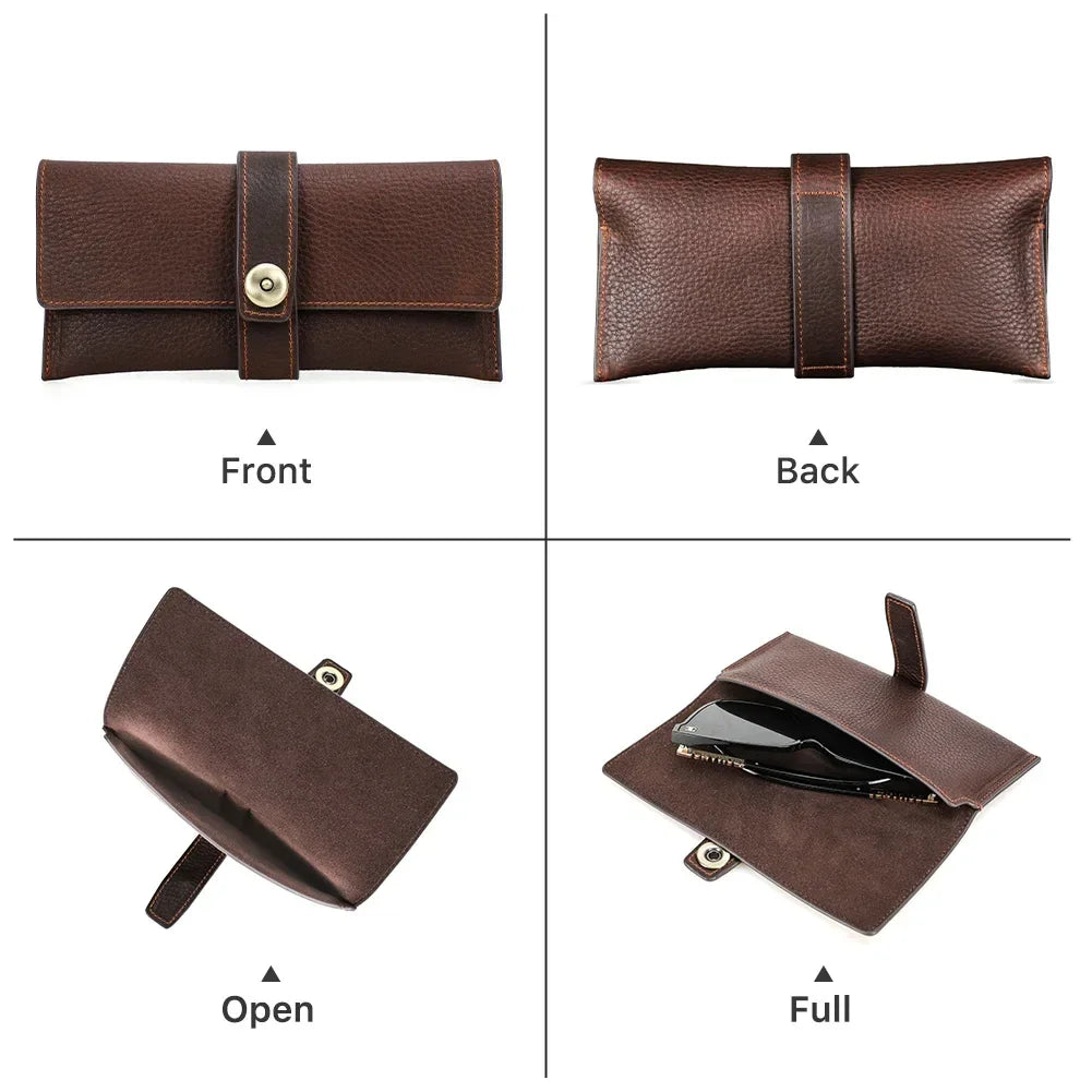 Men’s Leather Sunglasses Case - Crazy Horse Travel Pouch - Coffee