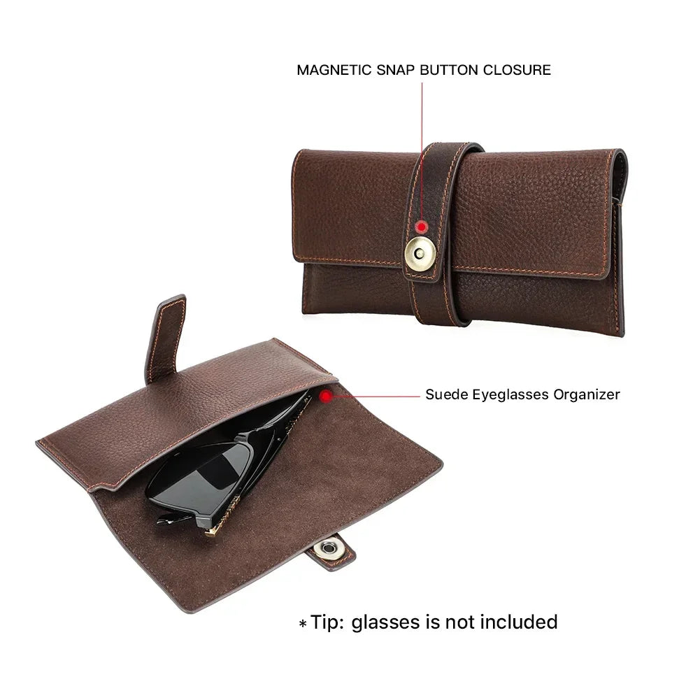 Men’s Leather Sunglasses Case - Crazy Horse Travel Pouch - Coffee