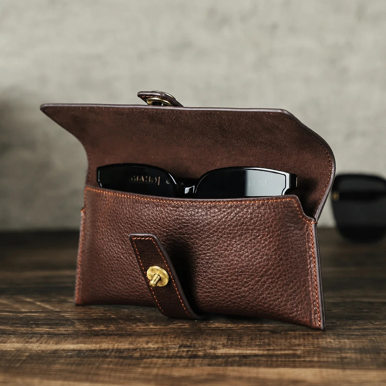 Men’s Leather Sunglasses Case - Crazy Horse Travel Pouch - Coffee