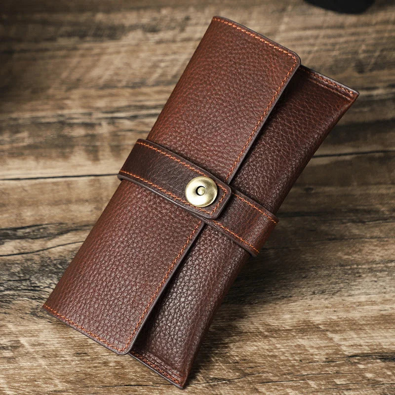 Men’s Leather Sunglasses Case - Vintage Snap Closure - Coffee