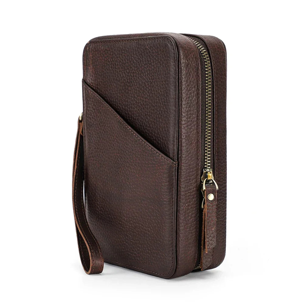 Men’s Leather Tech Organizer – Cable & Gadget Travel Pouch - Coffee