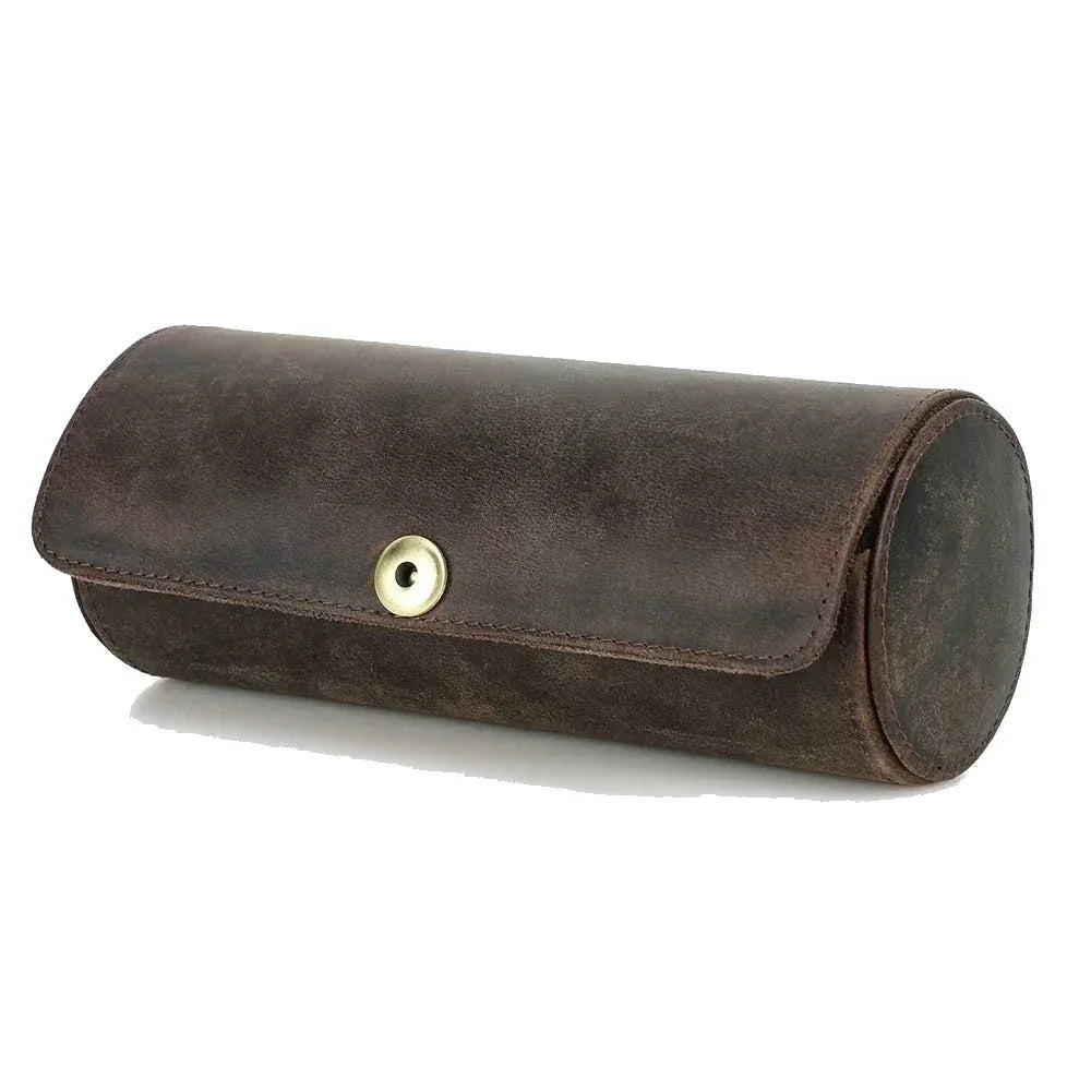 Men’s Leather Tie Case - Nubuck Travel Holder for Rolled Ties - 2 Slots