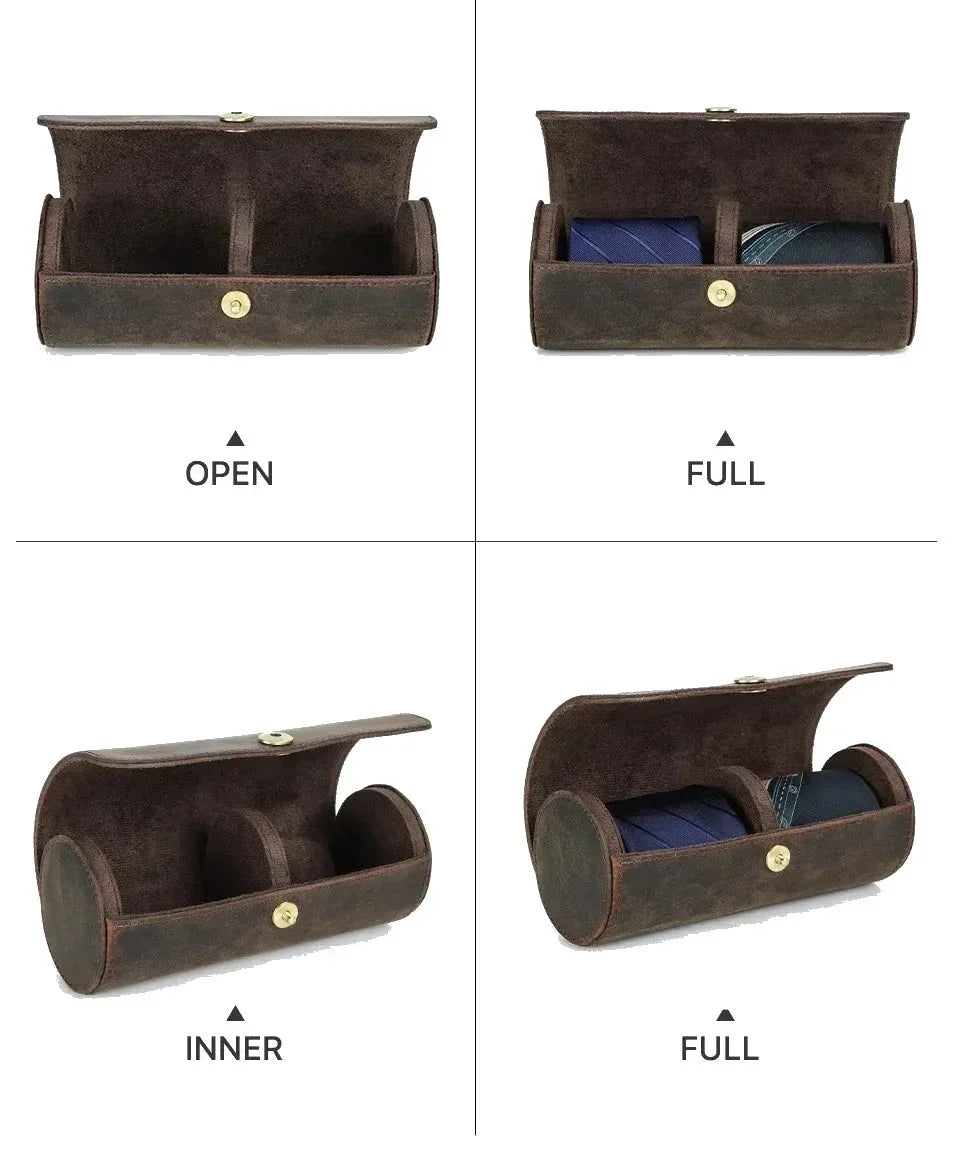 Men’s Leather Tie Case - Nubuck Travel Holder for Rolled Ties