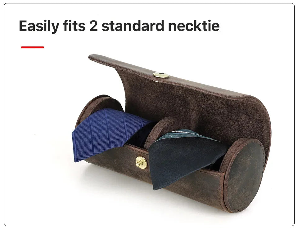 Men’s Leather Tie Case - Nubuck Travel Holder for Rolled Ties