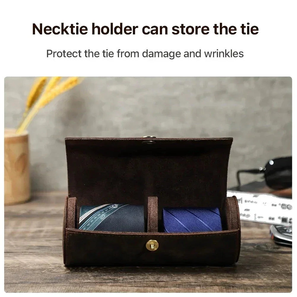 Men’s Leather Tie Case - Nubuck Travel Holder for Rolled Ties