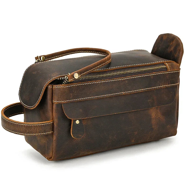 Men’s Leather Toiletry Bag – Compact Travel Dopp Kit