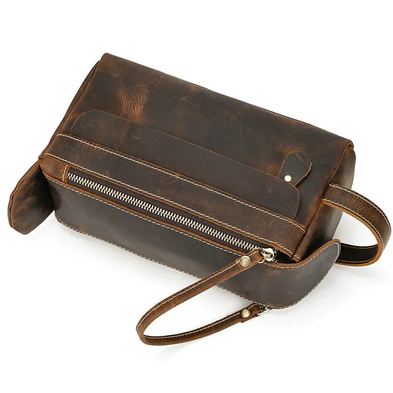 Men’s Leather Toiletry Bag – Compact Travel Dopp Kit