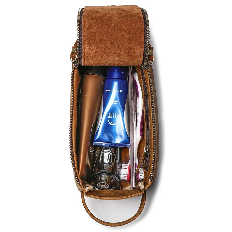 Men’s Leather Toiletry Bag – Compact Travel Dopp Kit