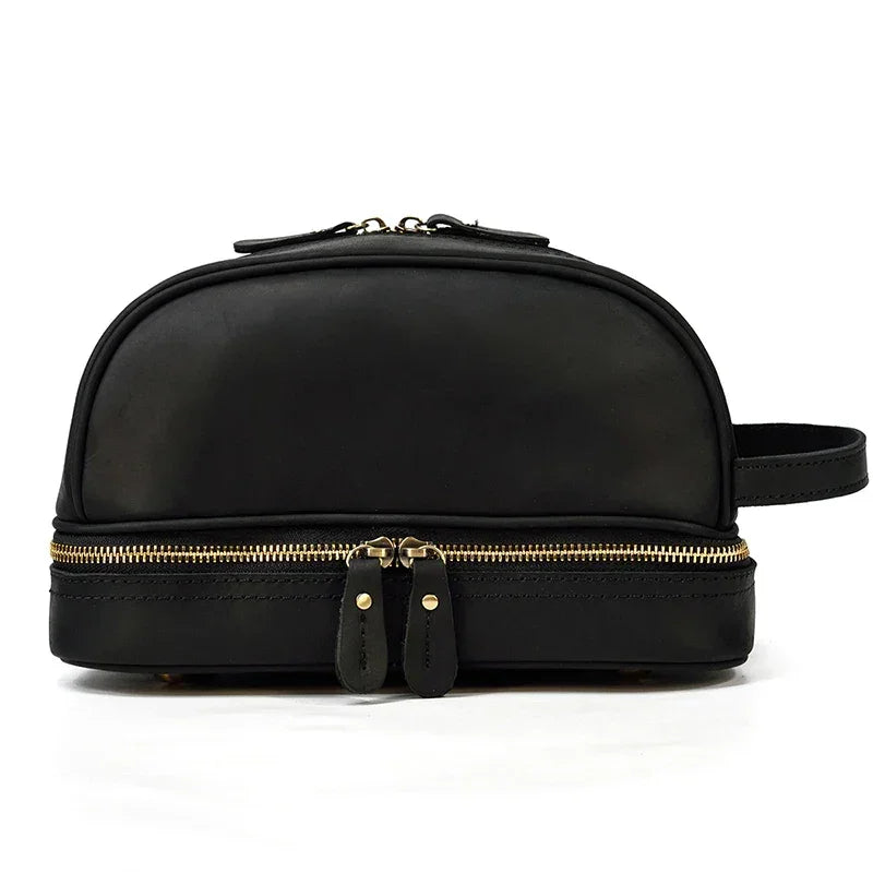 Men’s Leather Toiletry Bag - Double-Zip Dopp Kit
