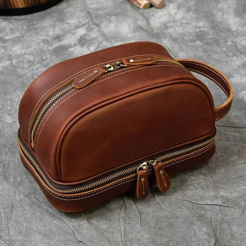 Men’s Leather Toiletry Bag - Double-Zip Dopp Kit