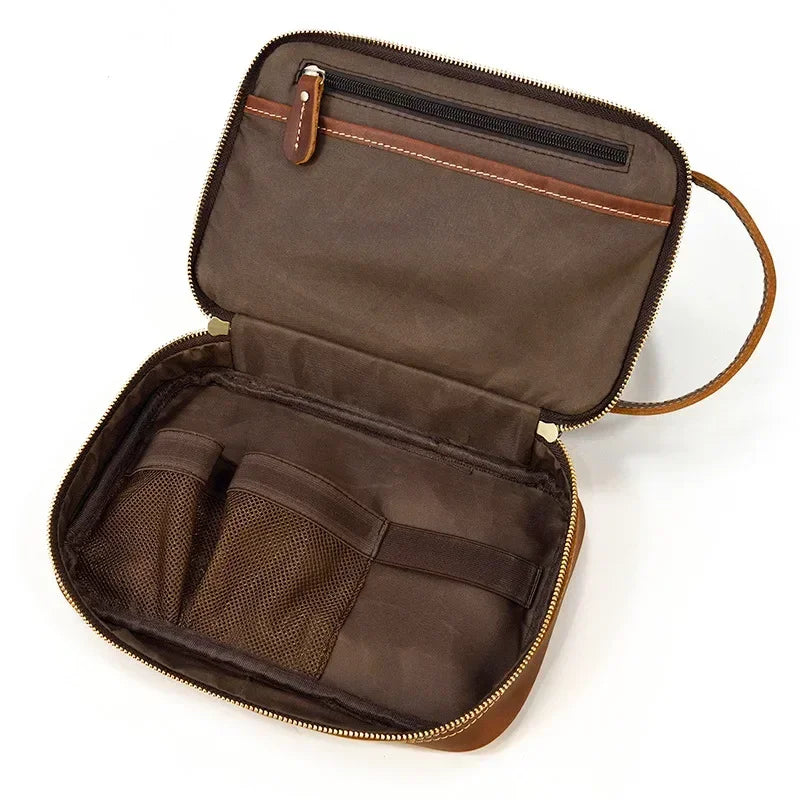 Men’s Leather Toiletry Bag - Double-Zip Dopp Kit