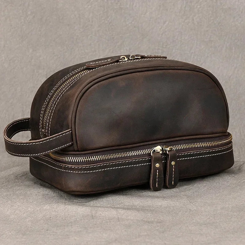 Men’s Leather Toiletry Bag - Double-Zip Dopp Kit
