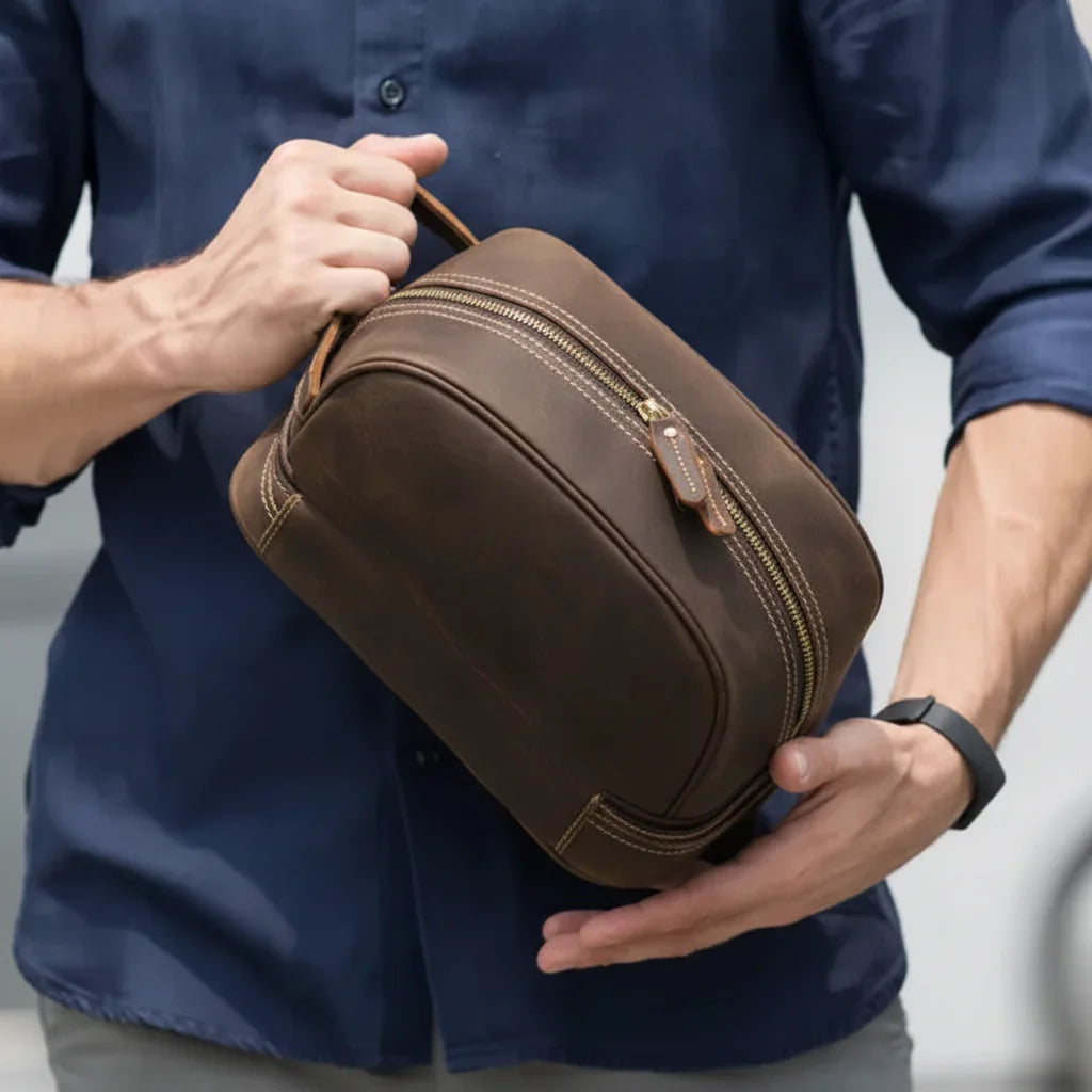 Men’s Leather Toiletry Bag - Double-Zip Dopp Kit