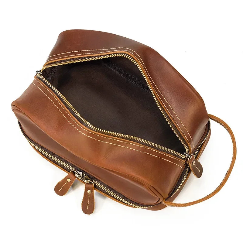 Men’s Leather Toiletry Bag - Double-Zip Dopp Kit
