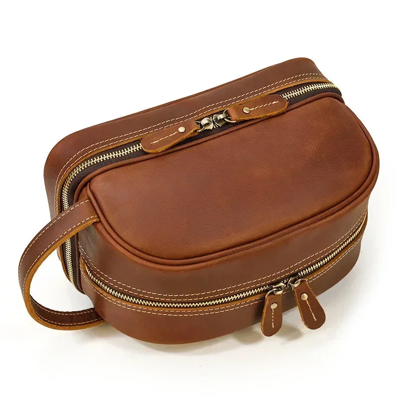 Men’s Leather Toiletry Bag - Double-Zip Dopp Kit