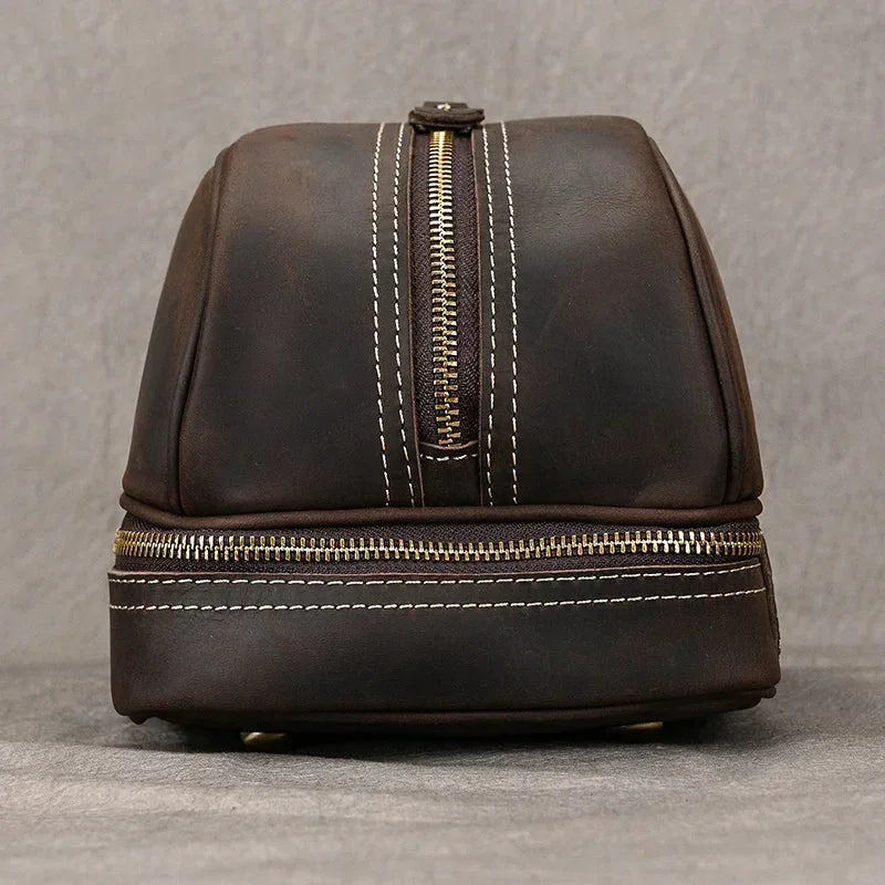 Men’s Leather Toiletry Bag - Double-Zip Dopp Kit
