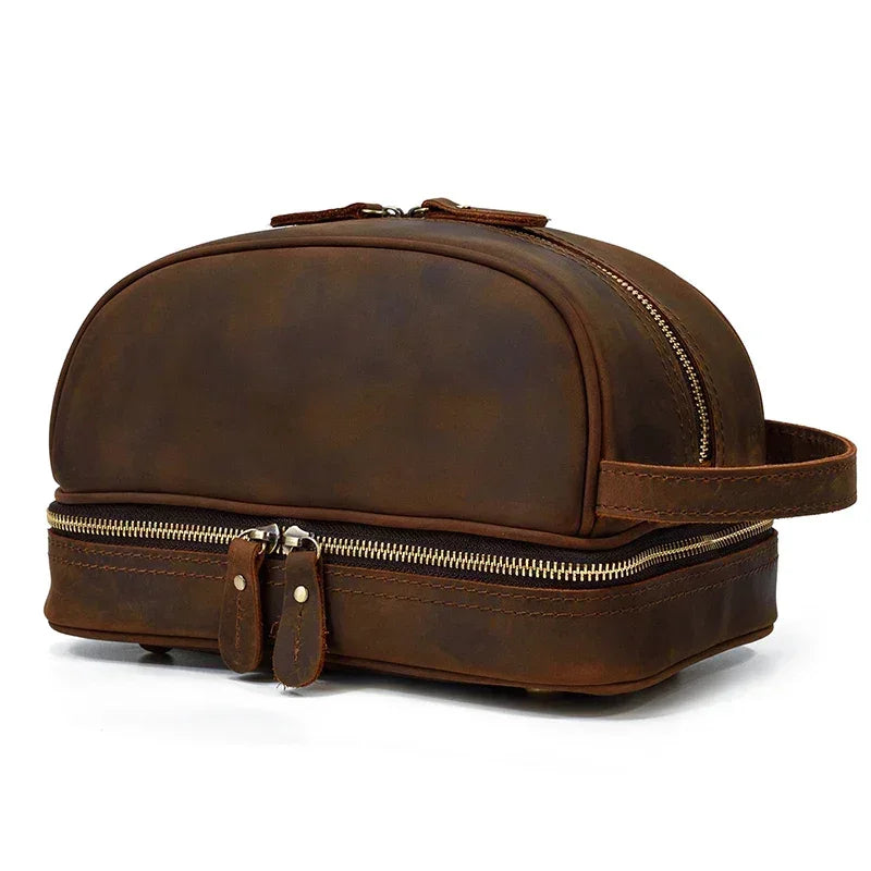 Men’s Leather Toiletry Bag - Double-Zip Dopp Kit