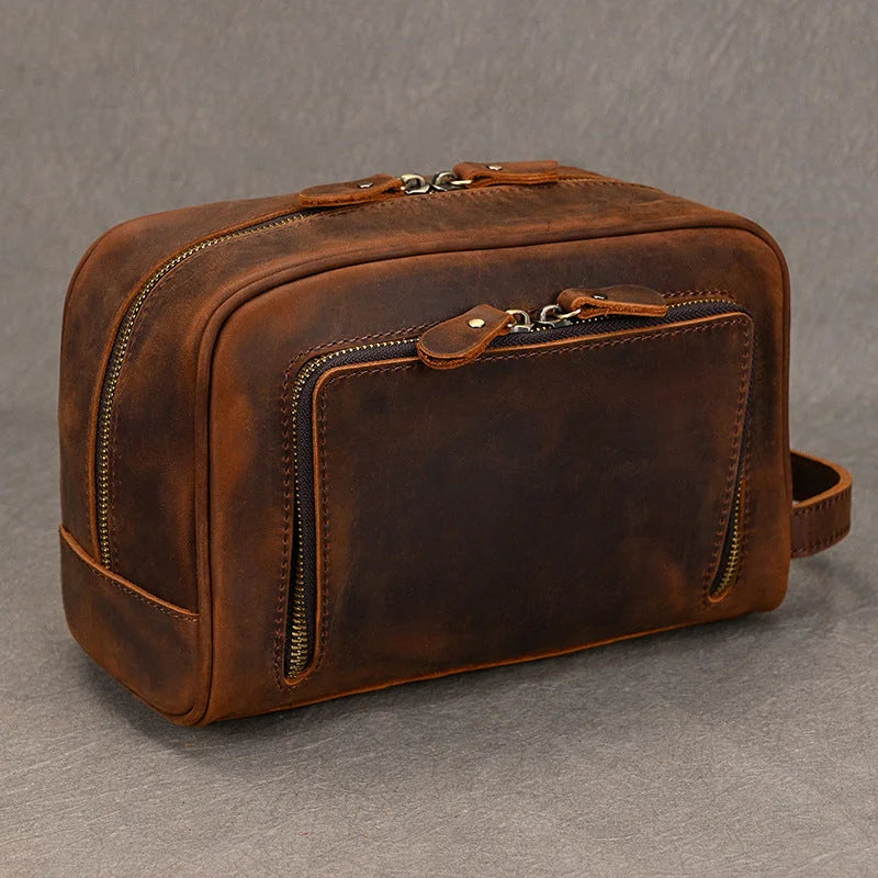 Men’s Leather Toiletry Bag - Front Pocket Dopp Kit