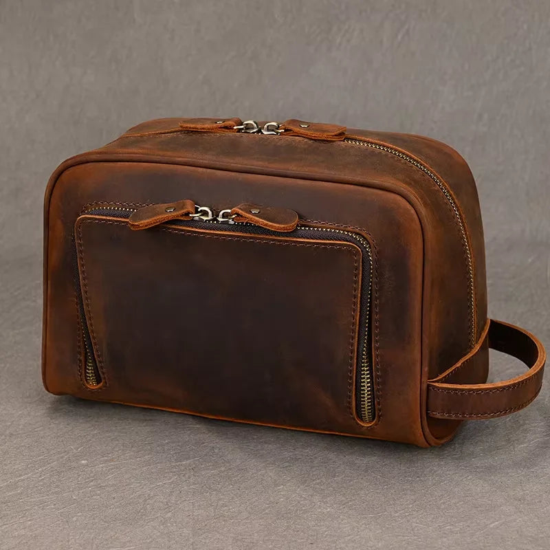 Men’s Leather Toiletry Bag - Front Pocket Dopp Kit