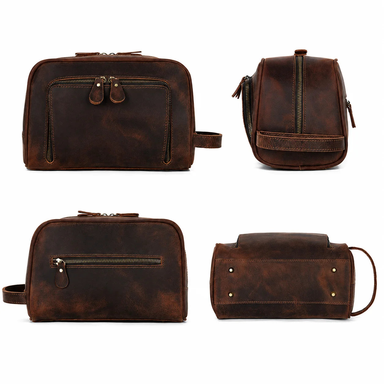Men’s Leather Toiletry Bag - Front Pocket Dopp Kit
