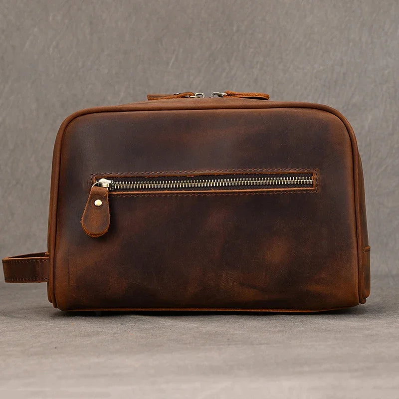 Men’s Leather Toiletry Bag - Front Pocket Dopp Kit