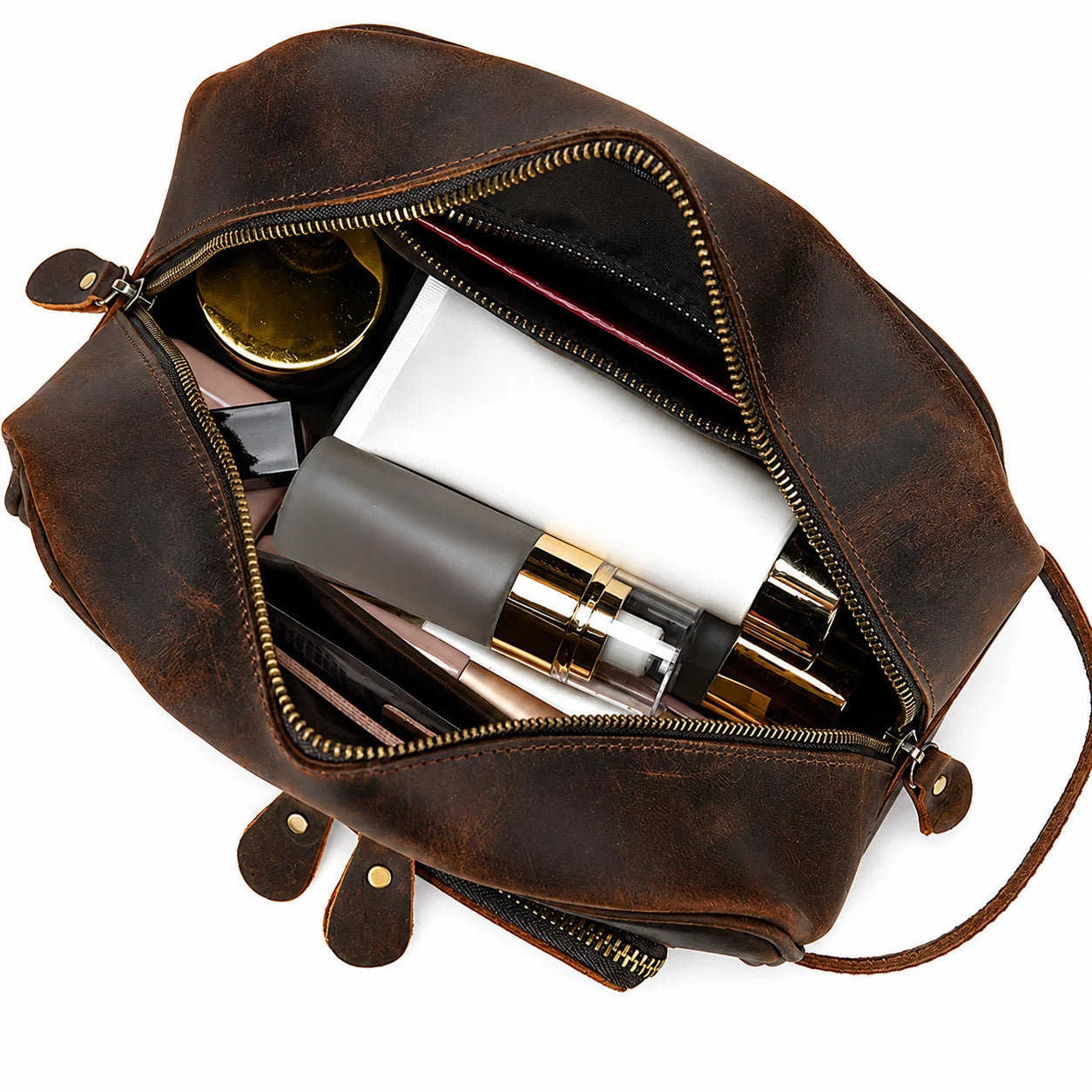 Men’s Leather Toiletry Bag - Front Pocket Dopp Kit