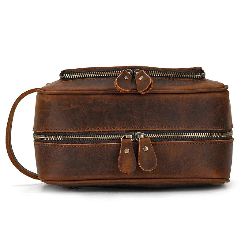 Men’s Leather Toiletry Bag - Front Pocket Dopp Kit