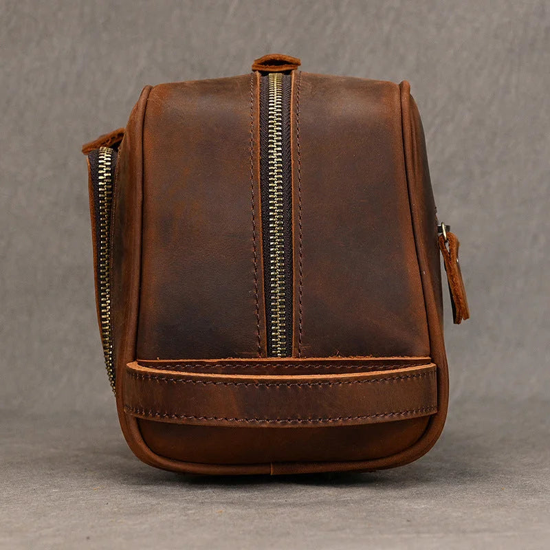 Men’s Leather Toiletry Bag - Front Pocket Dopp Kit
