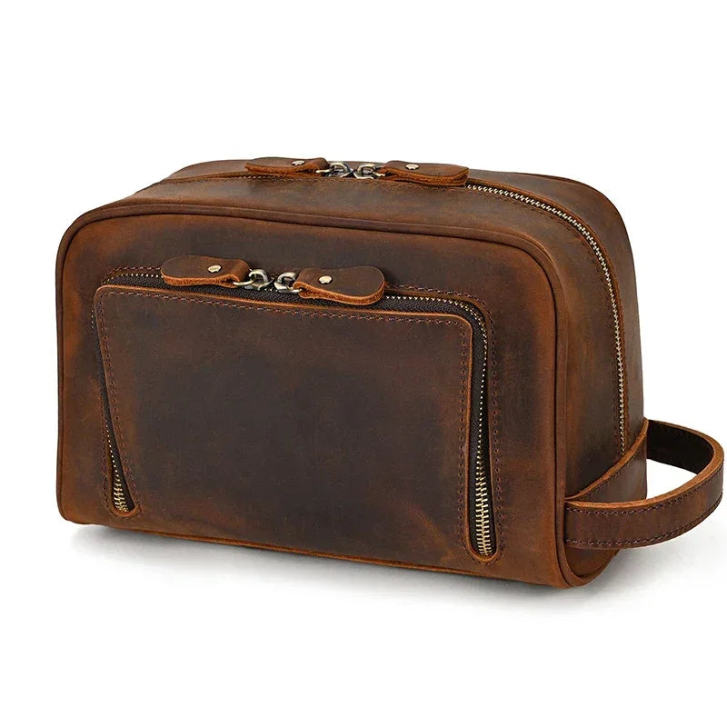 Men’s Leather Toiletry Bag - Front Pocket Dopp Kit