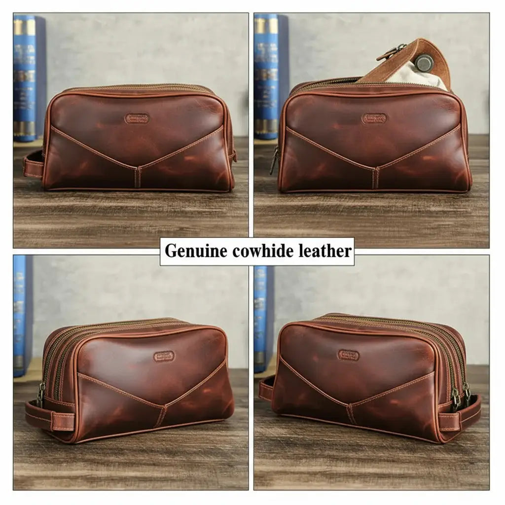 Men’s Leather Toiletry Bag – Vintage Travel Dopp Kit
