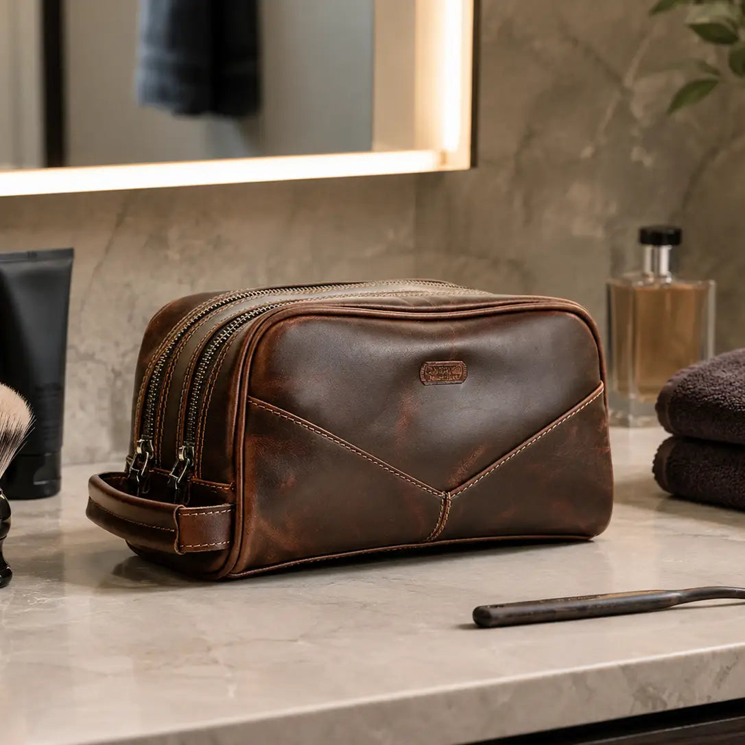 Men’s Leather Toiletry Bag – Vintage Travel Dopp Kit