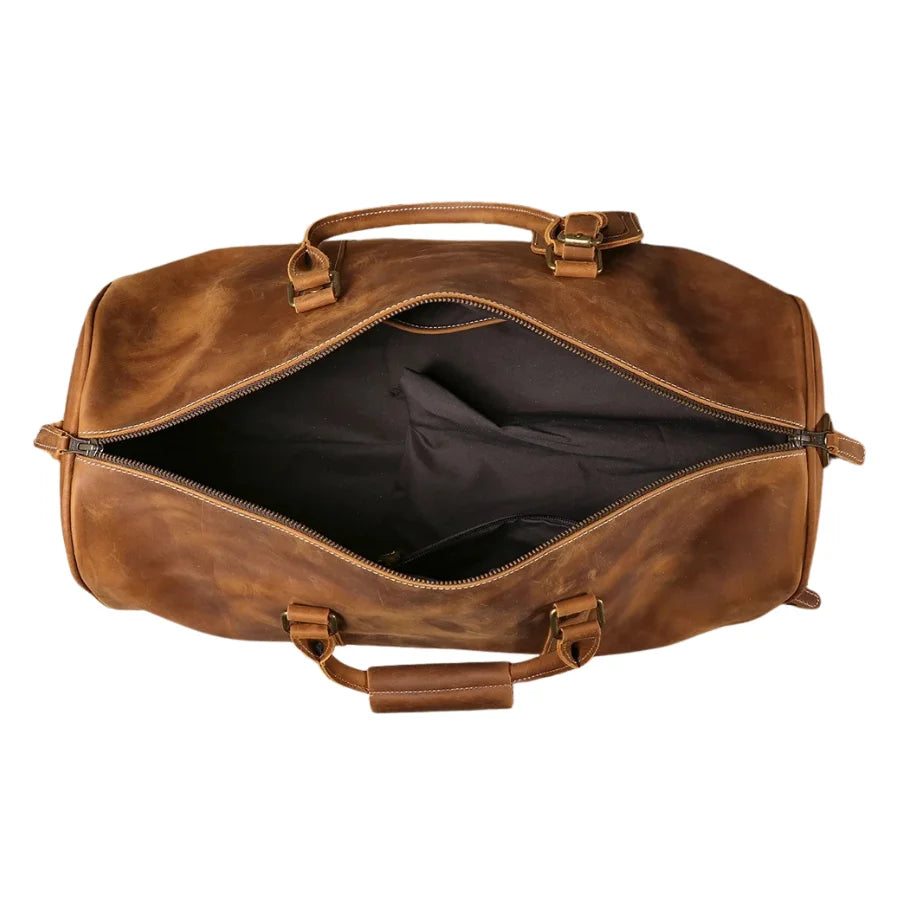 Men’s Leather Travel Duffle Bag – Vintage Weekender with Shoe Compartment