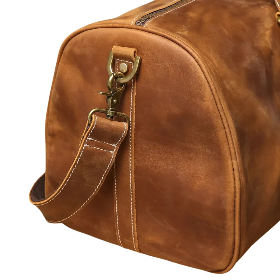 Men’s Leather Travel Duffle Bag – Vintage Weekender with Shoe Compartment