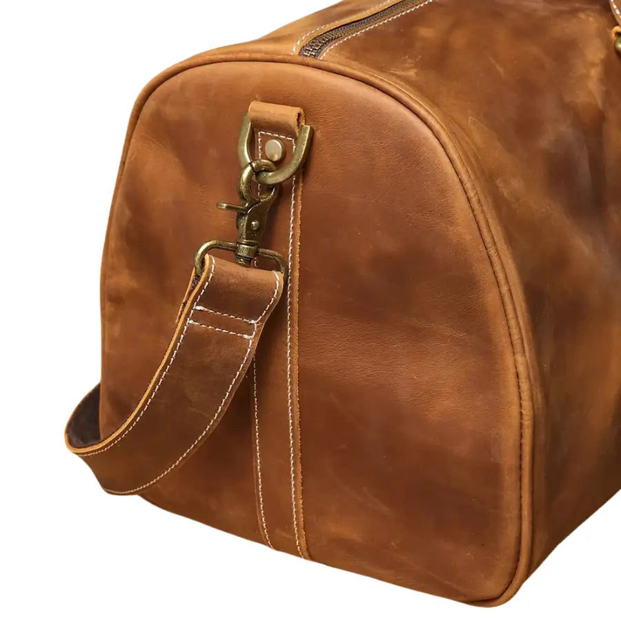 Men’s Leather Travel Duffle Bag – Vintage Weekender with Shoe Compartment