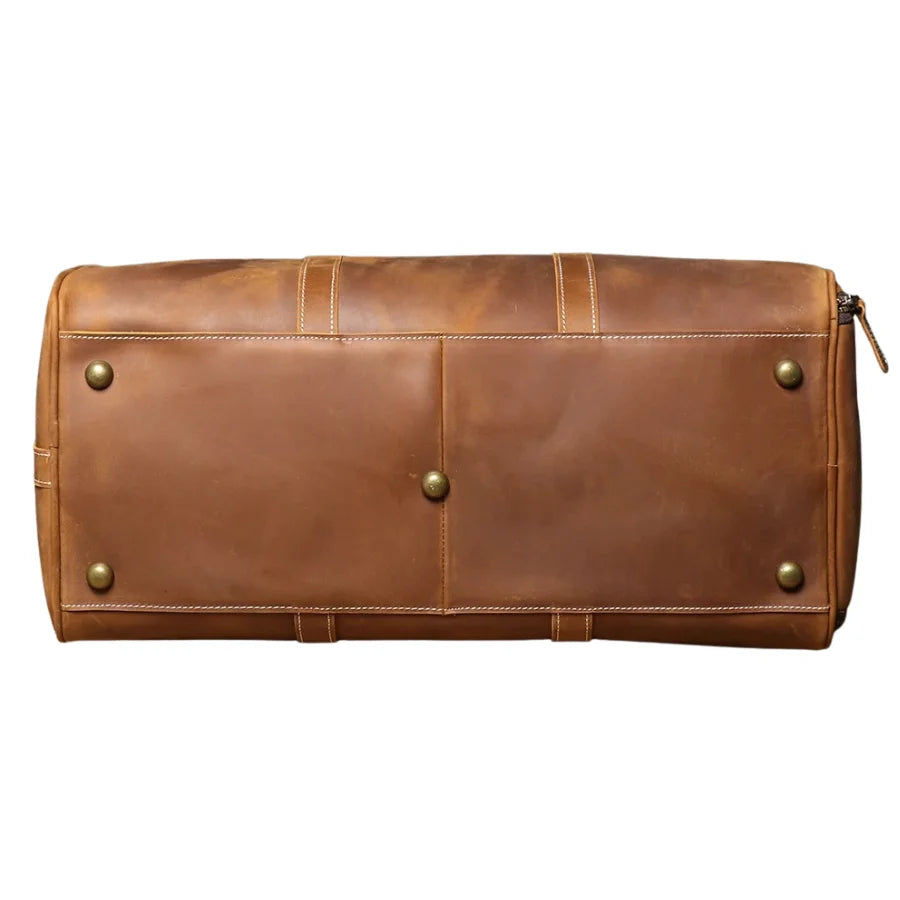 Men’s Leather Travel Duffle Bag – Vintage Weekender with Shoe Compartment
