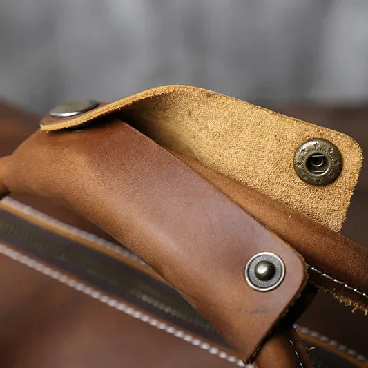 Men’s Leather Travel Duffle Bag – Vintage Weekender with Shoe Compartment